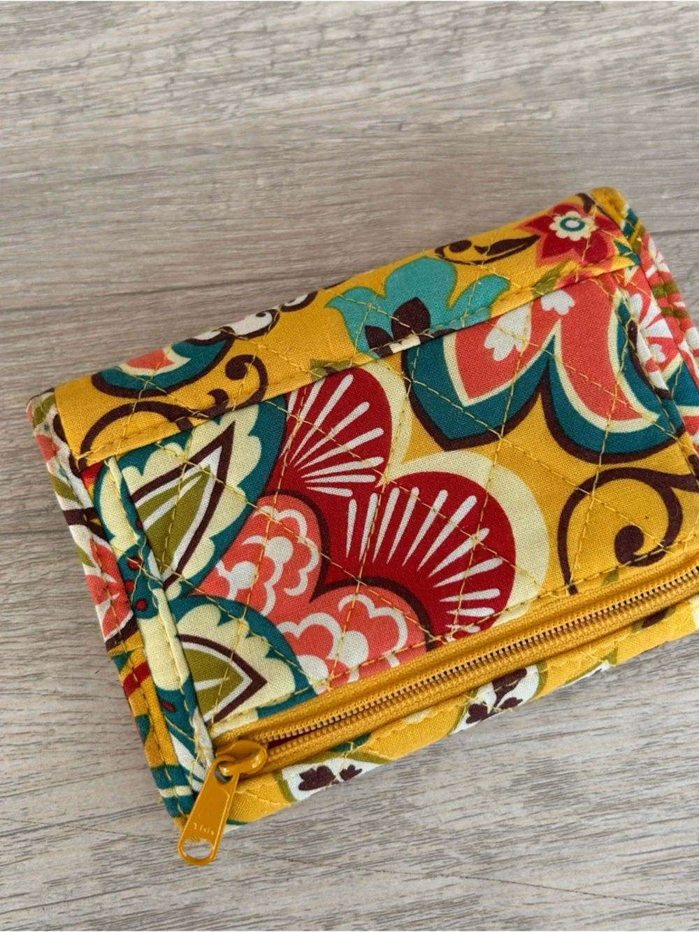 Vera Bradley Wallet Provencal Yellow Paisley Floral Wallet Spring Trifold - Picture 3 of 8